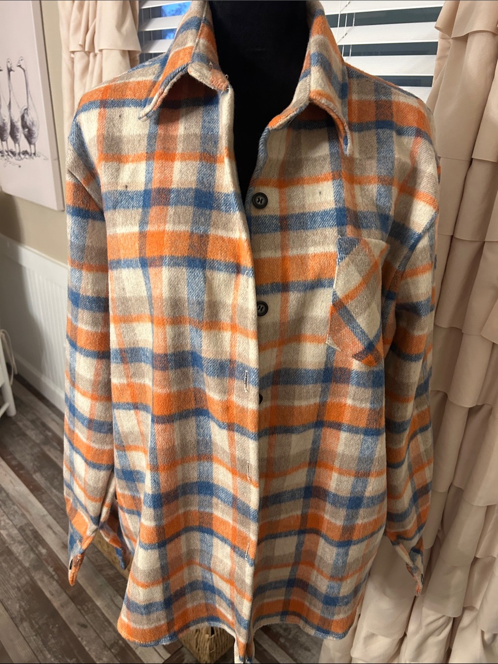 ADORA Cream, Orange & Blue Plaid Utility Jacket